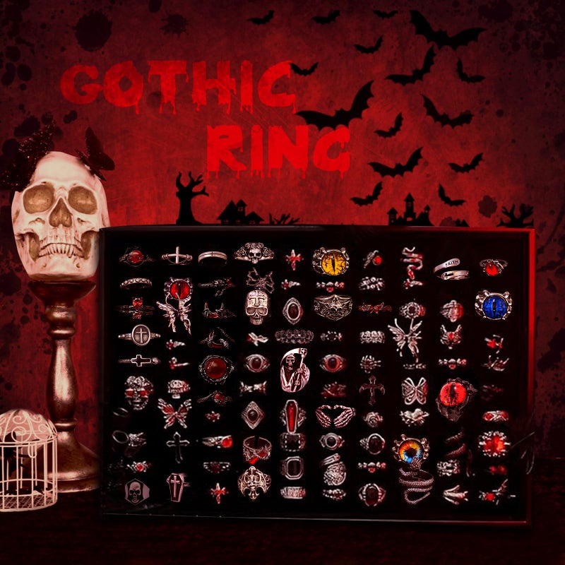 MINGRI Gothic Vampire Mystery Jewelry Jar, 30PCS Red & Black Necklaces,Rings & Earrings in Horror Skull Jar, Lolita Witchy Jewelry Set, Spooky Season Accessories,Unique Dark Theme Romantic Present for Women, Valentine's Day Birthday & Party Favor - Image 4