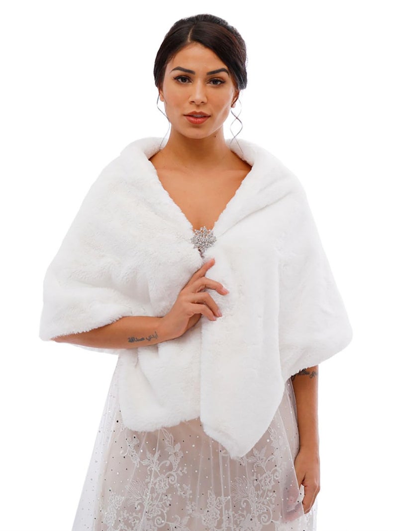 Yalice Women's Wedding Faux Fur Shawl and Wraps Bridal Fur Stole Cape Fur Scarf for Bride and Bridesmaids (White) - Image 1