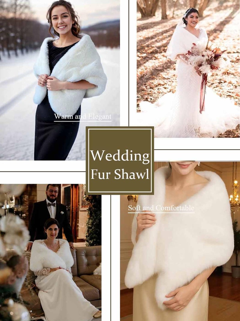 Yalice Women's Wedding Faux Fur Shawl and Wraps Bridal Fur Stole Cape Fur Scarf for Bride and Bridesmaids (White) - Image 4