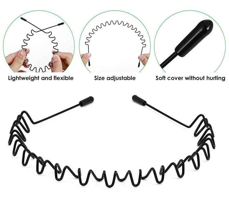 JERLITU Metal Hair Band - 6 Pieces Metal Headband for Men and Women, Adjustable, Durable, Wavy Hairband, Hair Bands for Sports, Fashion, Unisex, Black, Elastic, 6 Count - Image 4