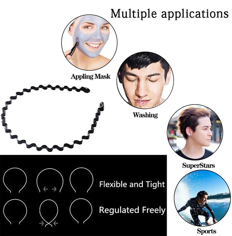 JERLITU Metal Hair Band - 6 Pieces Metal Headband for Men and Women, Adjustable, Durable, Wavy Hairband, Hair Bands for Sports, Fashion, Unisex, Black, Elastic, 6 Count - Image 5