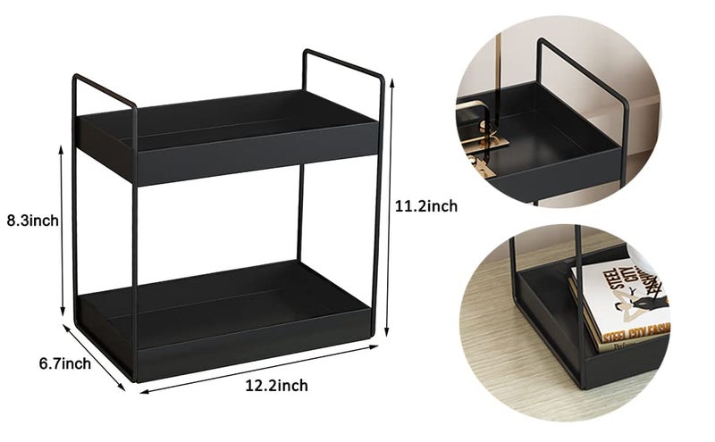 CR18 COLLECTION MULTIPUPOSE Bathroom Countertop Organizer, 2-Tier Vanity Tray Corner Shelf, Cosmetic Makeup Counter Standing Storage, Detachable Organizer Shelf Holder Kitchen(Black, Metal) - Image 4