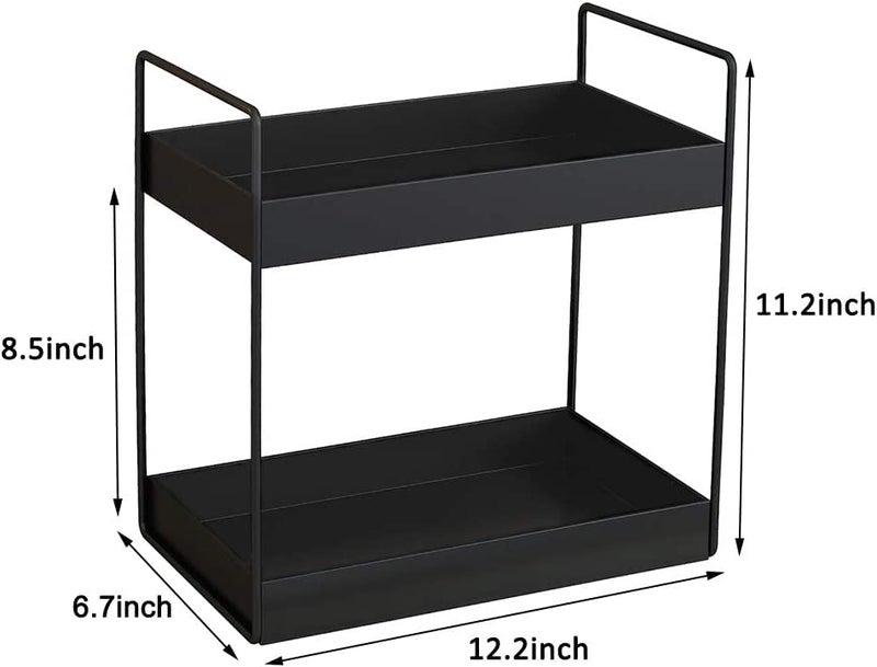 CR18 COLLECTION MULTIPUPOSE Bathroom Countertop Organizer, 2-Tier Vanity Tray Corner Shelf, Cosmetic Makeup Counter Standing Storage, Detachable Organizer Shelf Holder Kitchen(Black, Metal) - Image 2