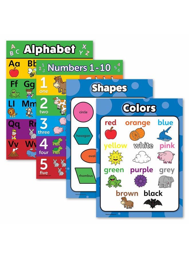 Palace Learning 4 pack - ABC Alphabet + Numbers 1-10 + Shapes + Colors Poster Set - Toddler Educational Charts (LAMINATED, 18" x 24") - Image 1