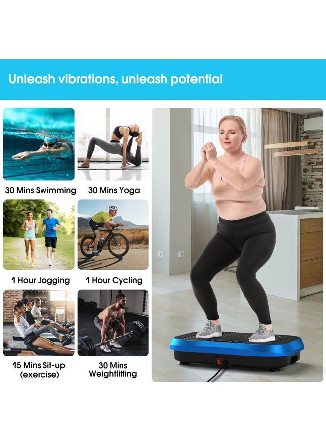 SoftGym Vibration Plate Exercise Machine for Lymphatic Drainage,Power Vibrate Stand Shake Board 450 Lbs Capacity Whole Body Workout Waver with Resistance Bands Weight Loss Gifts for Women Men-Blue - Image 4