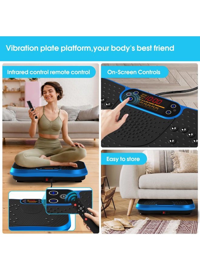 SoftGym Vibration Plate Exercise Machine for Lymphatic Drainage,Power Vibrate Stand Shake Board 450 Lbs Capacity Whole Body Workout Waver with Resistance Bands Weight Loss Gifts for Women Men-Blue - Image 2