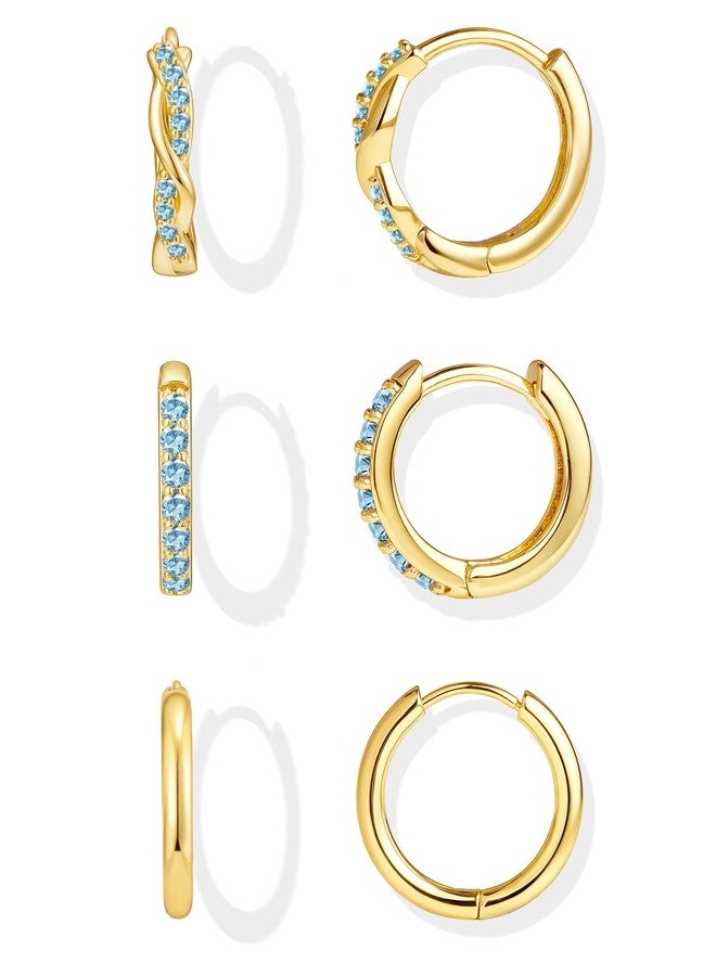 طقم أقراط Inerney Gold Huggie Hoop للنساء، أقراط فضية صغيرة رقيقة مناسبة لثقوب متعددة، خفيفة الوزن، مضادة للحساسية، أقراط غضروفية عصرية من الزركون المكعب الملتوي. - Image 1