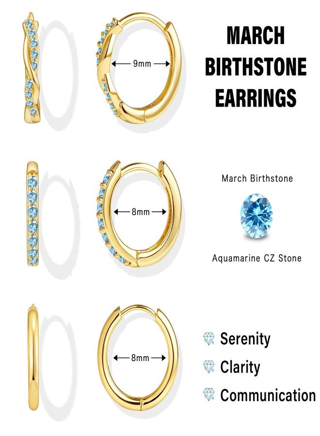 طقم أقراط Inerney Gold Huggie Hoop للنساء، أقراط فضية صغيرة رقيقة مناسبة لثقوب متعددة، خفيفة الوزن، مضادة للحساسية، أقراط غضروفية عصرية من الزركون المكعب الملتوي. - Image 3