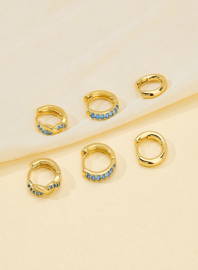 طقم أقراط Inerney Gold Huggie Hoop للنساء، أقراط فضية صغيرة رقيقة مناسبة لثقوب متعددة، خفيفة الوزن، مضادة للحساسية، أقراط غضروفية عصرية من الزركون المكعب الملتوي. - Image 5