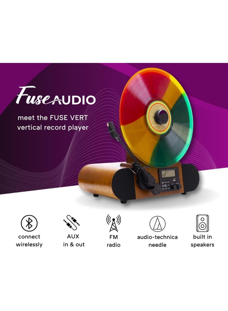 Fuse Vert Vertical Vinyl Record Player | FM Radio, Bluetooth, AUX, USB | Alarm Clock | Audio Technica Cartridge | Full Range Speakers | Vintage Mid Century Modern | Handcrafted Ashtree Wood - Image 5