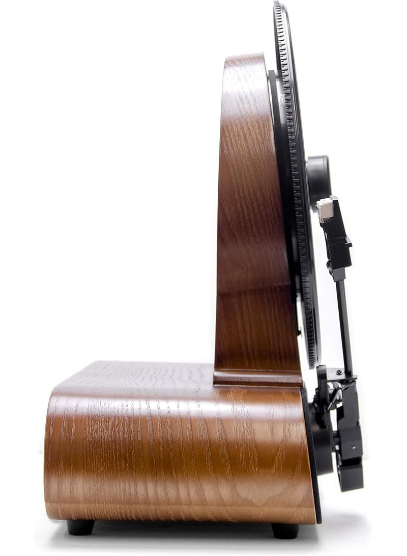 Fuse Vert Vertical Vinyl Record Player | FM Radio, Bluetooth, AUX, USB | Alarm Clock | Audio Technica Cartridge | Full Range Speakers | Vintage Mid Century Modern | Handcrafted Ashtree Wood - Image 3