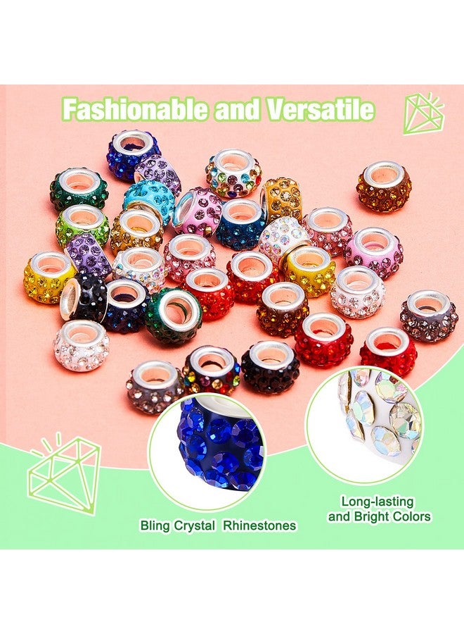 Junkin 120 Pieces Large Hole Beads Rhinestone European Beads For Pens Making Bulk 11Mm Crystal Charm Spacer Beads For Beadable Pens Jewelry Making Supplies Diy Crafts Bracelet(Multicolor) - Image 3