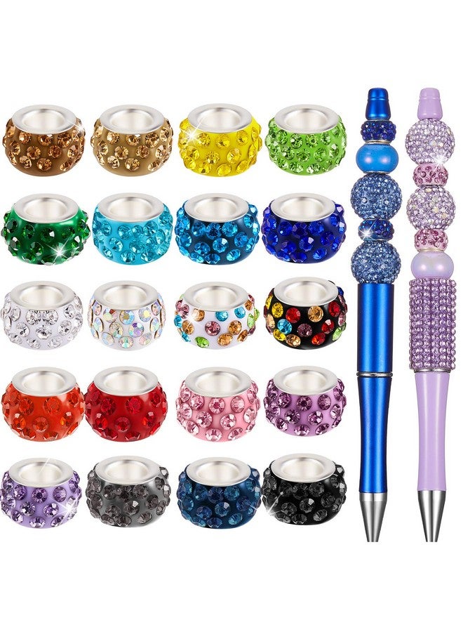 Junkin 120 Pieces Large Hole Beads Rhinestone European Beads For Pens Making Bulk 11Mm Crystal Charm Spacer Beads For Beadable Pens Jewelry Making Supplies Diy Crafts Bracelet(Multicolor) - Image 1