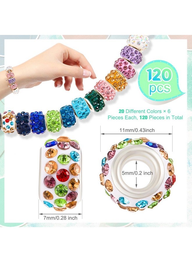 Junkin 120 Pieces Large Hole Beads Rhinestone European Beads For Pens Making Bulk 11Mm Crystal Charm Spacer Beads For Beadable Pens Jewelry Making Supplies Diy Crafts Bracelet(Multicolor) - Image 2