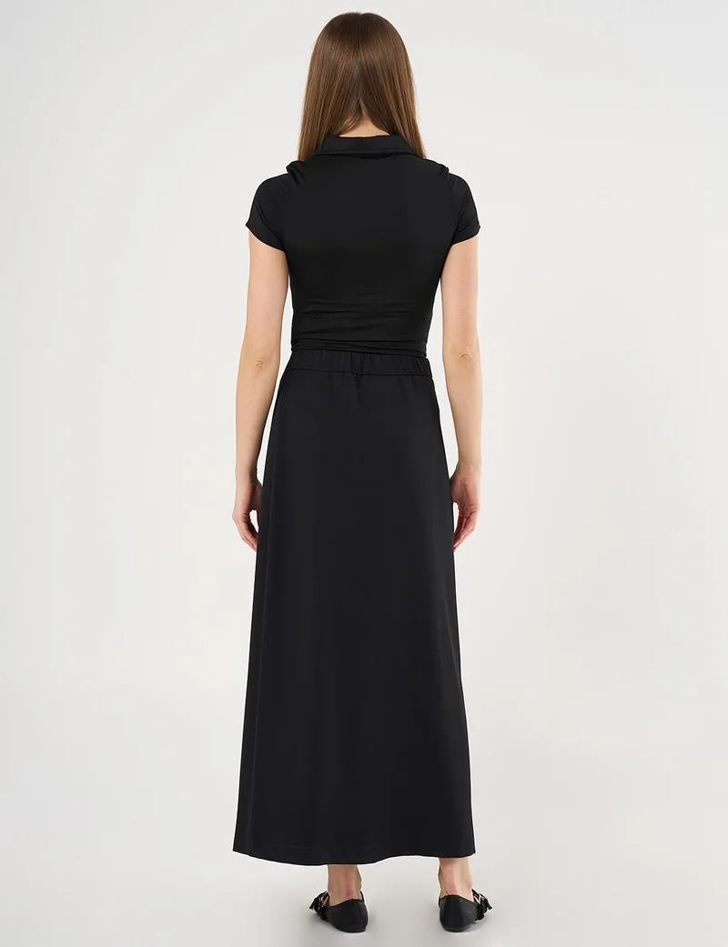 Kayra Gold Button High Waist Skirt Black