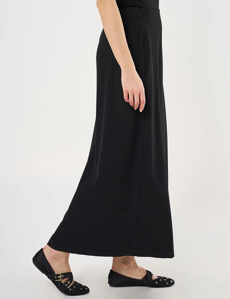 Kayra Gold Button High Waist Skirt Black