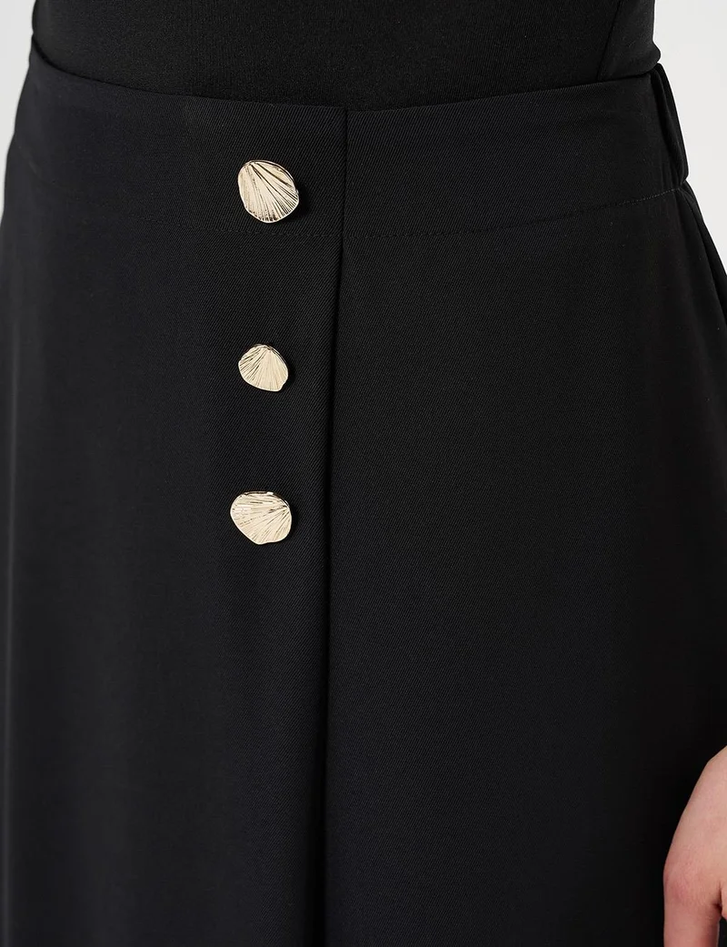 Kayra Gold Button High Waist Skirt Black