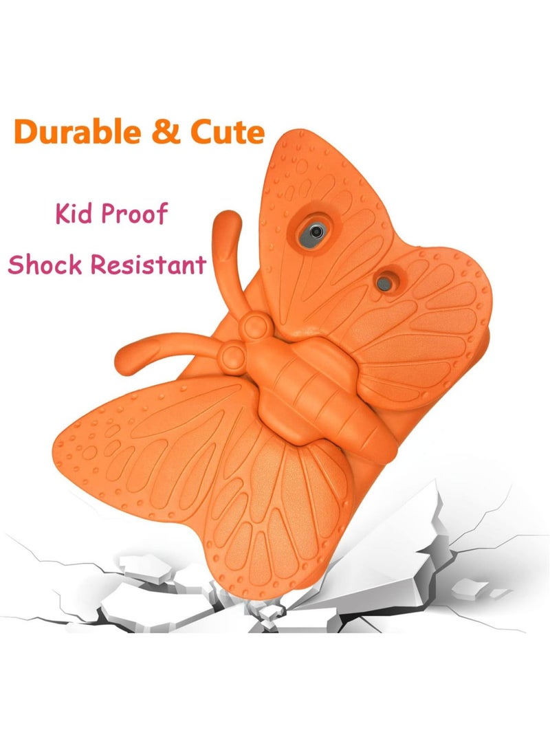 iPad 9th 8th 7th Generation Case Kids Girls, Cute Butterfly Shockproof EVA Foam Super Protection Stand Cover for iPad 2021 2020 2019 10.2" and iPad Air 3 Pro 10.5" - Orange