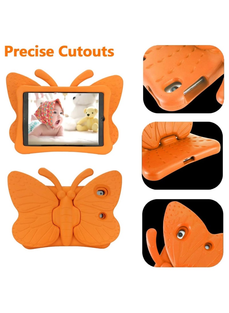 iPad 9th 8th 7th Generation Case Kids Girls, Cute Butterfly Shockproof EVA Foam Super Protection Stand Cover for iPad 2021 2020 2019 10.2" and iPad Air 3 Pro 10.5" - Orange