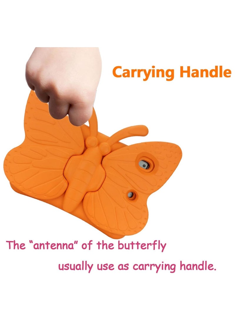 iPad 9th 8th 7th Generation Case Kids Girls, Cute Butterfly Shockproof EVA Foam Super Protection Stand Cover for iPad 2021 2020 2019 10.2" and iPad Air 3 Pro 10.5" - Orange