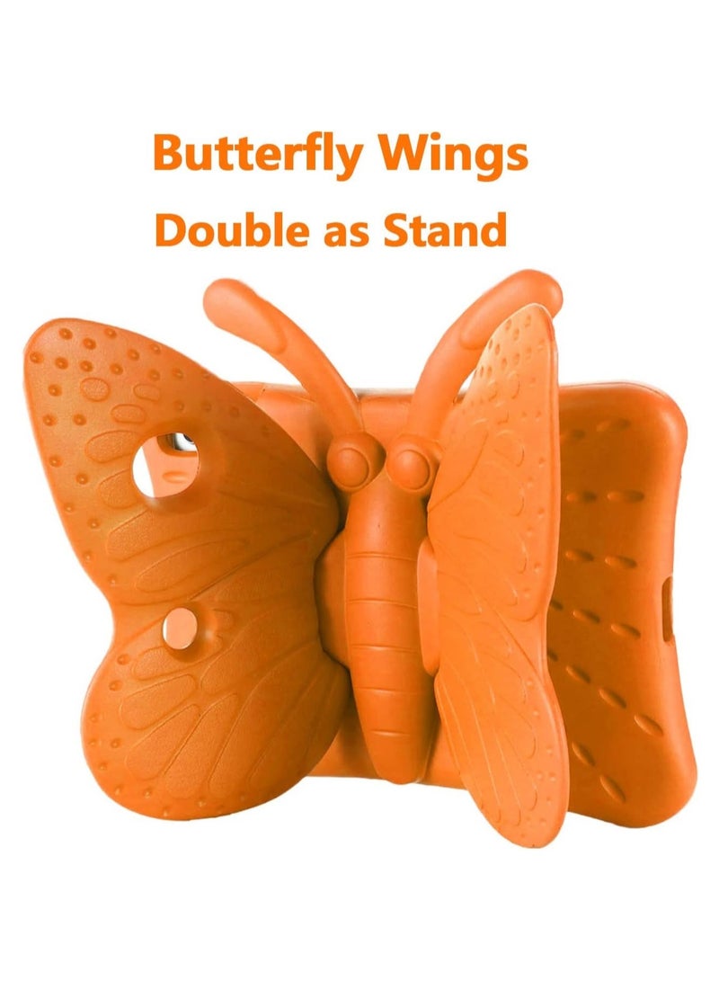 iPad 9th 8th 7th Generation Case Kids Girls, Cute Butterfly Shockproof EVA Foam Super Protection Stand Cover for iPad 2021 2020 2019 10.2" and iPad Air 3 Pro 10.5" - Orange