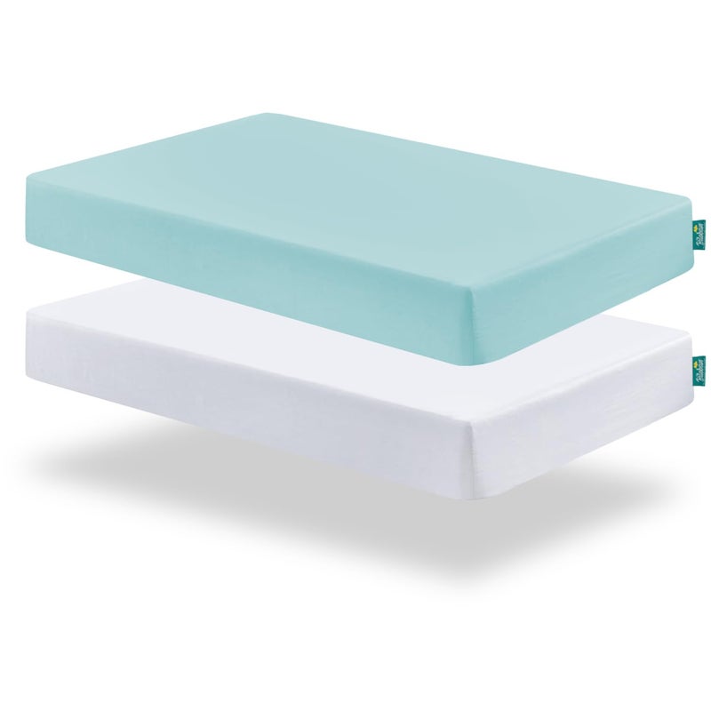 Biloban Pack and Play Sheets Fitted 2 Pack Pack and Play Sheet Fits for Graco Pack n Play Mattress Neutral Playard Sheets for Baby Boys and Girl White Aqua 38X 26
