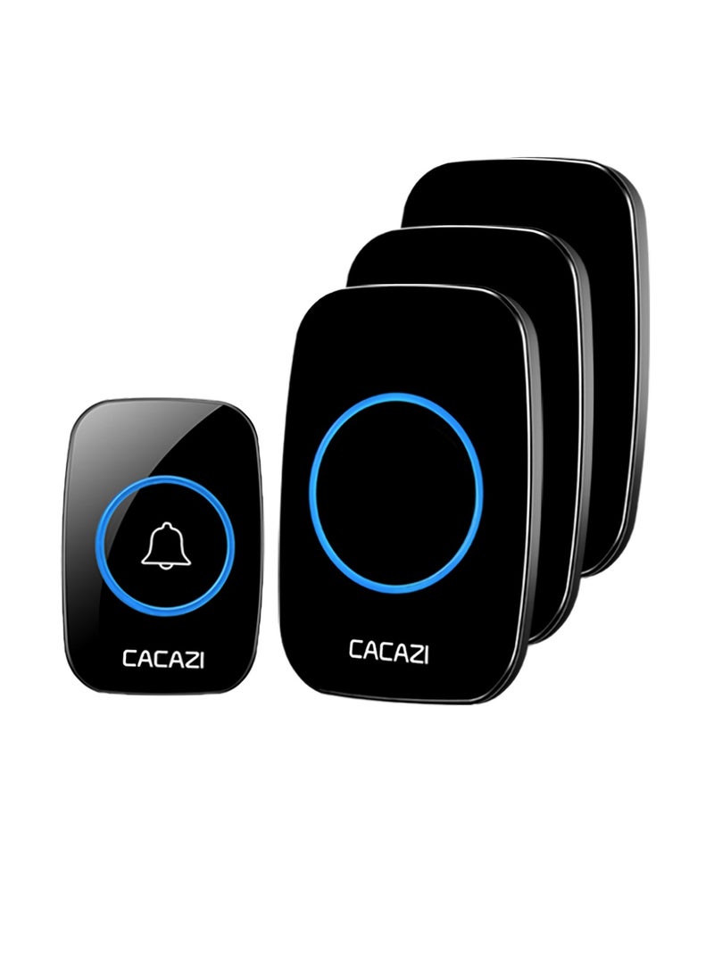CACAZI Wireless Doorbell, Waterproof Long Distance Household Doorbell, Easy To Install Loud Music Cordless Doorbell, Door Chime With LED Indicator For Home, (1pc, Black, One To Three) - Image 1