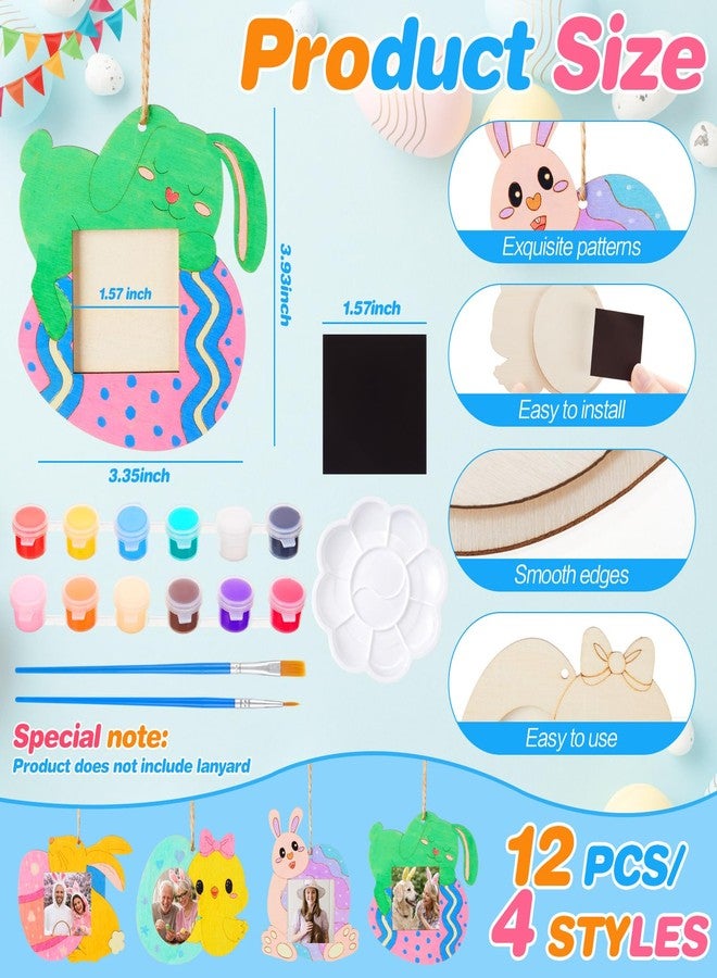 Novabright 39 Pcs Easter Craft Kit, DIY Magnetic Photo Frame Set, Bunny & Egg Wooden Painting Crafts with Magnetic Stickers, Paints and Brushes for Easter Party Favors, Fridge Decoration,Family Craft - Image 3