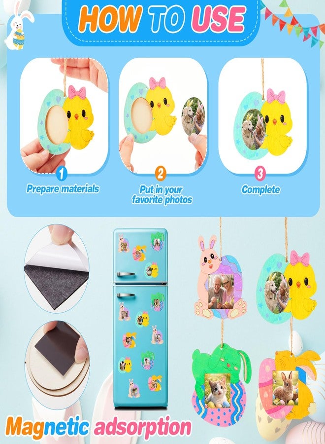 Novabright 39 Pcs Easter Craft Kit, DIY Magnetic Photo Frame Set, Bunny & Egg Wooden Painting Crafts with Magnetic Stickers, Paints and Brushes for Easter Party Favors, Fridge Decoration,Family Craft - Image 4