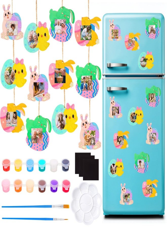 Novabright 39 Pcs Easter Craft Kit, DIY Magnetic Photo Frame Set, Bunny & Egg Wooden Painting Crafts with Magnetic Stickers, Paints and Brushes for Easter Party Favors, Fridge Decoration,Family Craft - Image 1