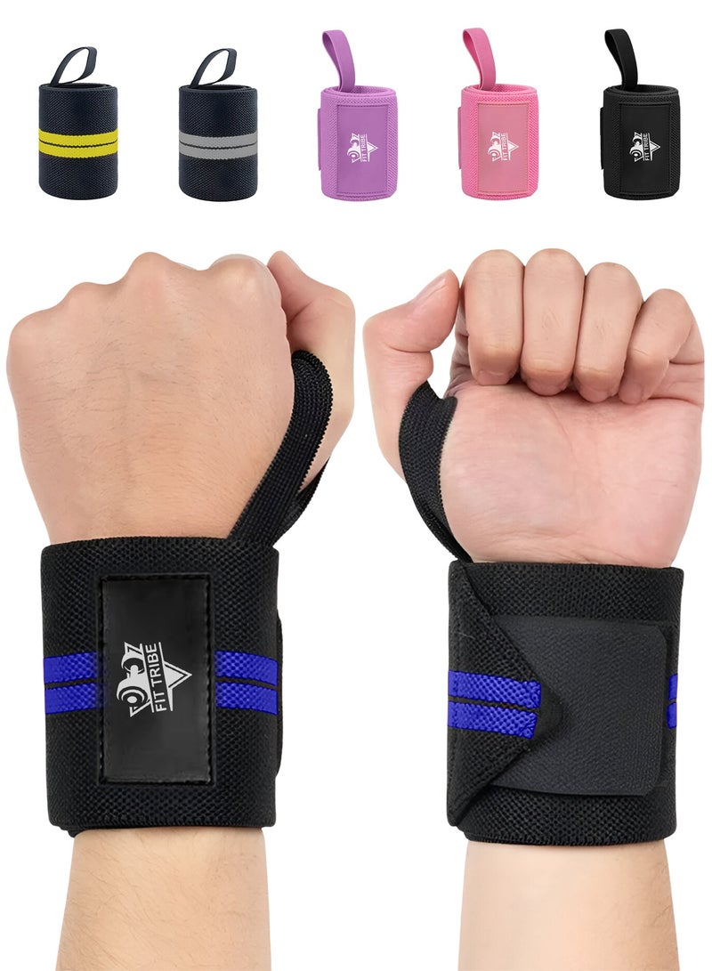 FIT TRIBE Workout Wrist Straps for Powerlifting - Premium Wrist Support for Men & Women - Thumb Loops for Extra Grip and Comfort - Ideal for Weightlifting and Intense Workouts (Blue Stripes) - Image 1