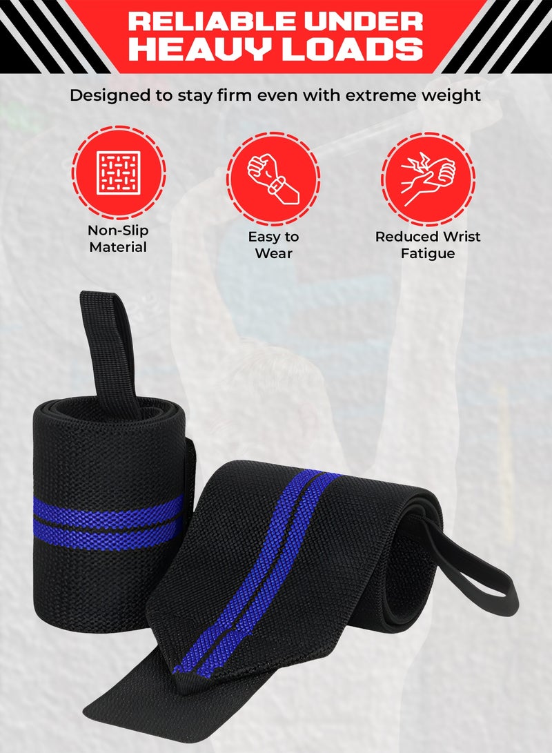 FIT TRIBE Workout Wrist Straps for Powerlifting - Premium Wrist Support for Men & Women - Thumb Loops for Extra Grip and Comfort - Ideal for Weightlifting and Intense Workouts (Blue Stripes) - Image 3