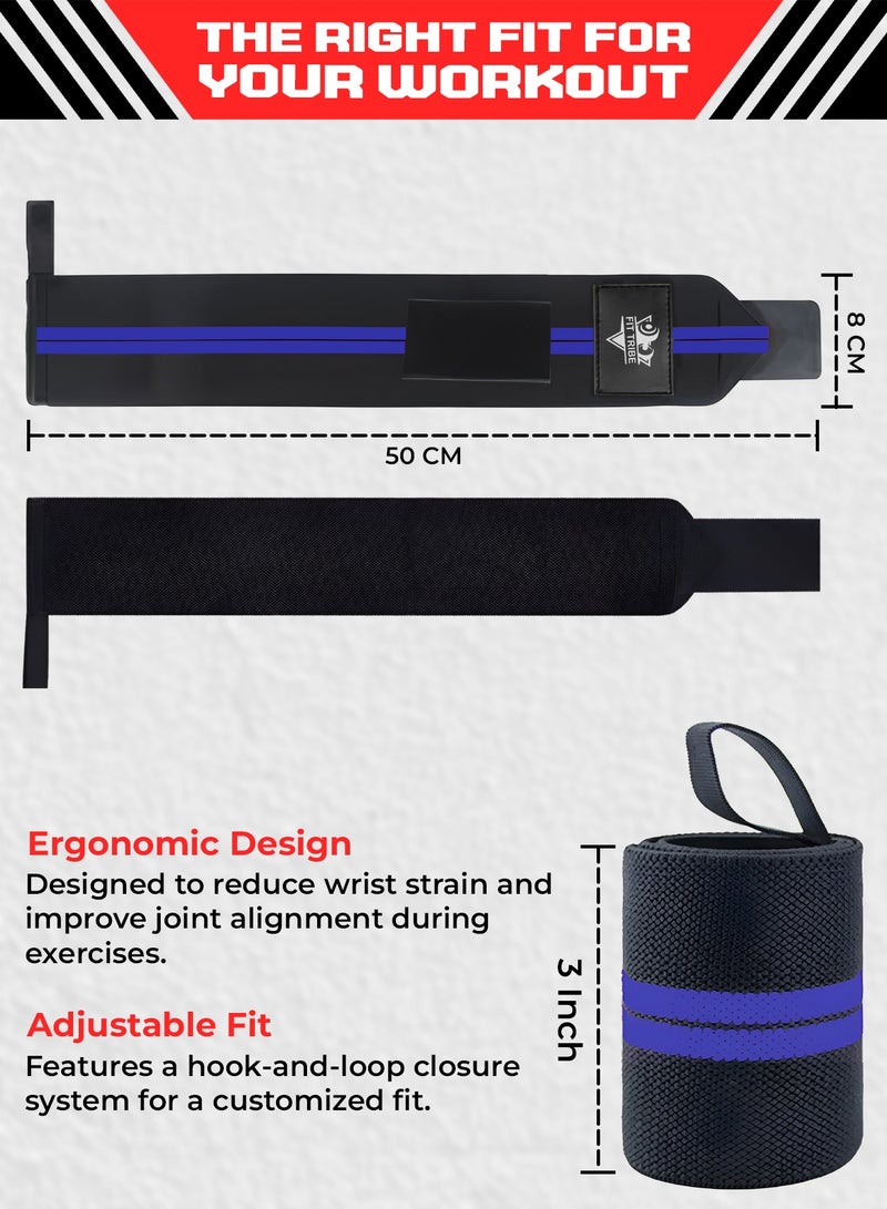 FIT TRIBE Workout Wrist Straps for Powerlifting - Premium Wrist Support for Men & Women - Thumb Loops for Extra Grip and Comfort - Ideal for Weightlifting and Intense Workouts (Blue Stripes) - Image 4