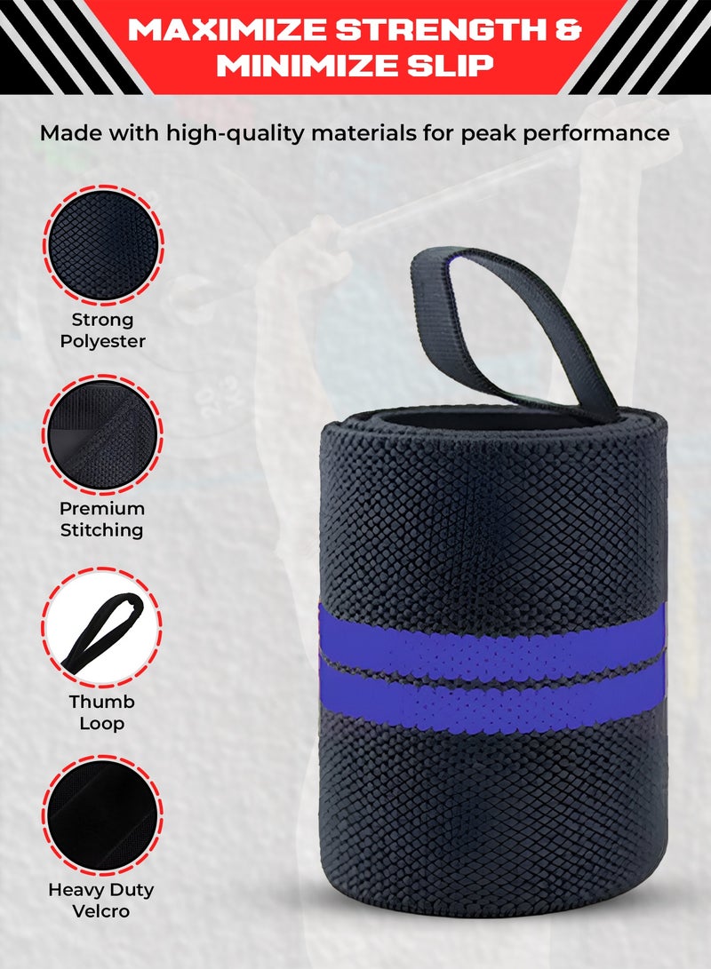FIT TRIBE Workout Wrist Straps for Powerlifting - Premium Wrist Support for Men & Women - Thumb Loops for Extra Grip and Comfort - Ideal for Weightlifting and Intense Workouts (Blue Stripes) - Image 2