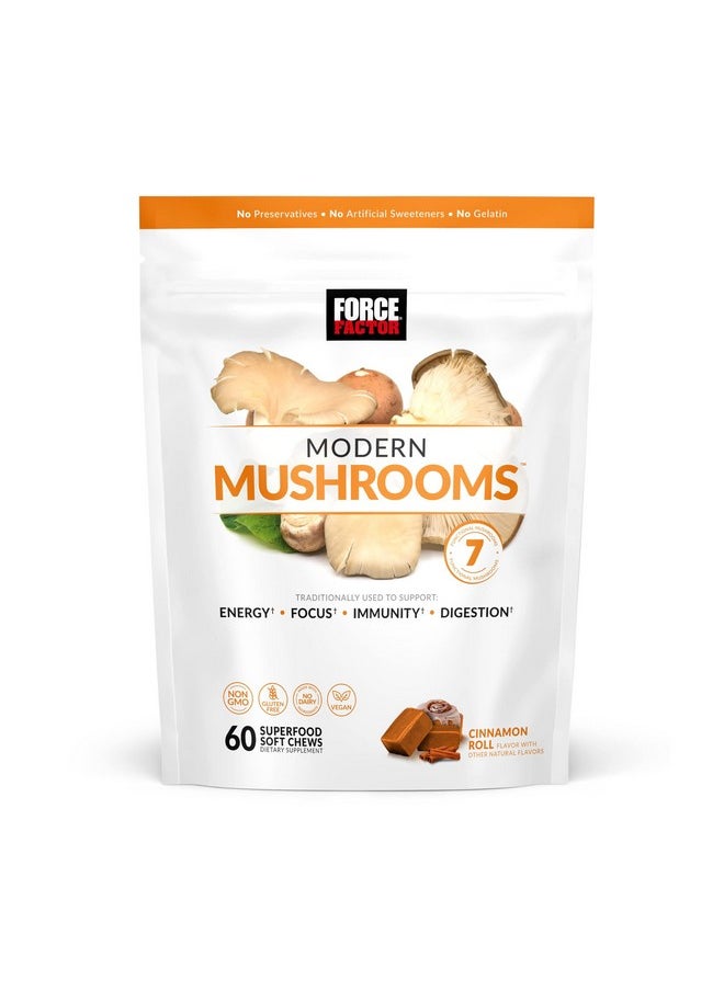 Force Factor Force Factor Modern Mushrooms Soft Chews, Mushroom Supplement with Lions Mane, Turkey Tail, & Cordyceps to Support Energy, Focus, Immunity, & Digestion, Cinnamon Roll, 60 Soft Chews  - Image 1