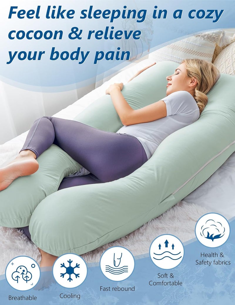 Meiz Pregnancy Pillow - U Shaped - Pregnancy Body Pillow - for Support Neck/Back/Legs with Body Pillow Cooling Jersey Cover, Green - Image 3