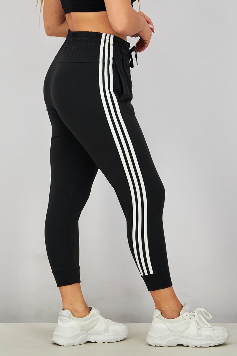 Adidas سروال رياضي نسائي مناسب بسحاب، أسود وأبيض - Image 3