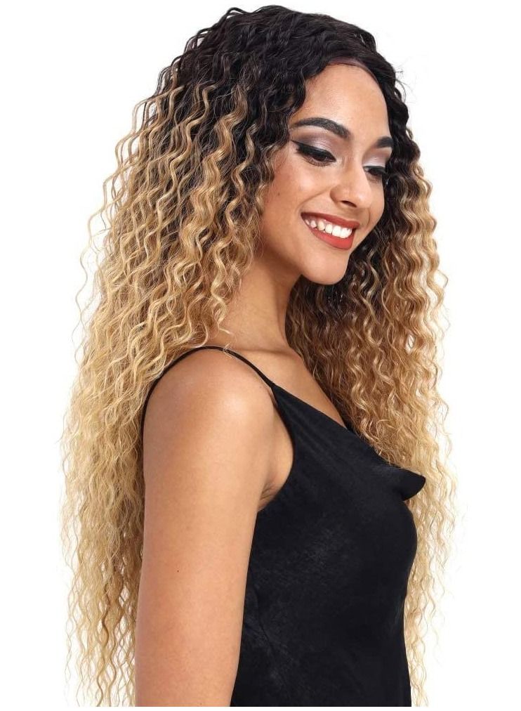 إستيل الدانتيل الجبهة الباروكات أومبير شقراء 24 `` طويل مجعد قصير الاصطناعية الباروكات للنساء 130٪ الكثافة الباروكات - Image 2