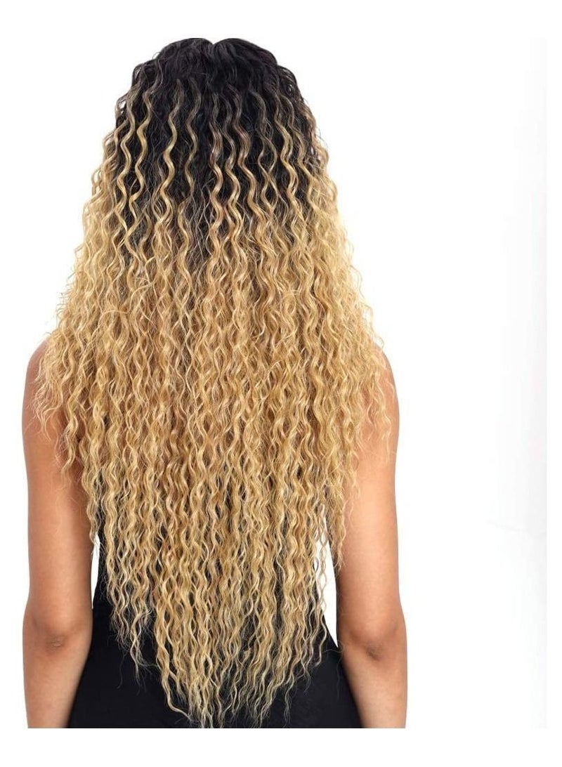 إستيل الدانتيل الجبهة الباروكات أومبير شقراء 24 `` طويل مجعد قصير الاصطناعية الباروكات للنساء 130٪ الكثافة الباروكات - Image 4