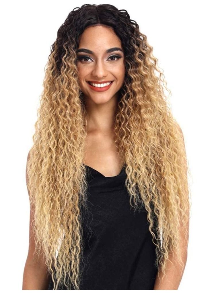 إستيل الدانتيل الجبهة الباروكات أومبير شقراء 24 `` طويل مجعد قصير الاصطناعية الباروكات للنساء 130٪ الكثافة الباروكات - Image 1