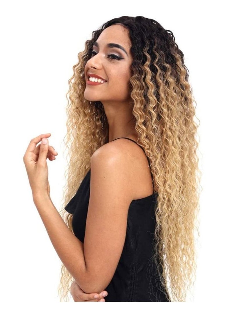 إستيل الدانتيل الجبهة الباروكات أومبير شقراء 24 `` طويل مجعد قصير الاصطناعية الباروكات للنساء 130٪ الكثافة الباروكات - Image 3