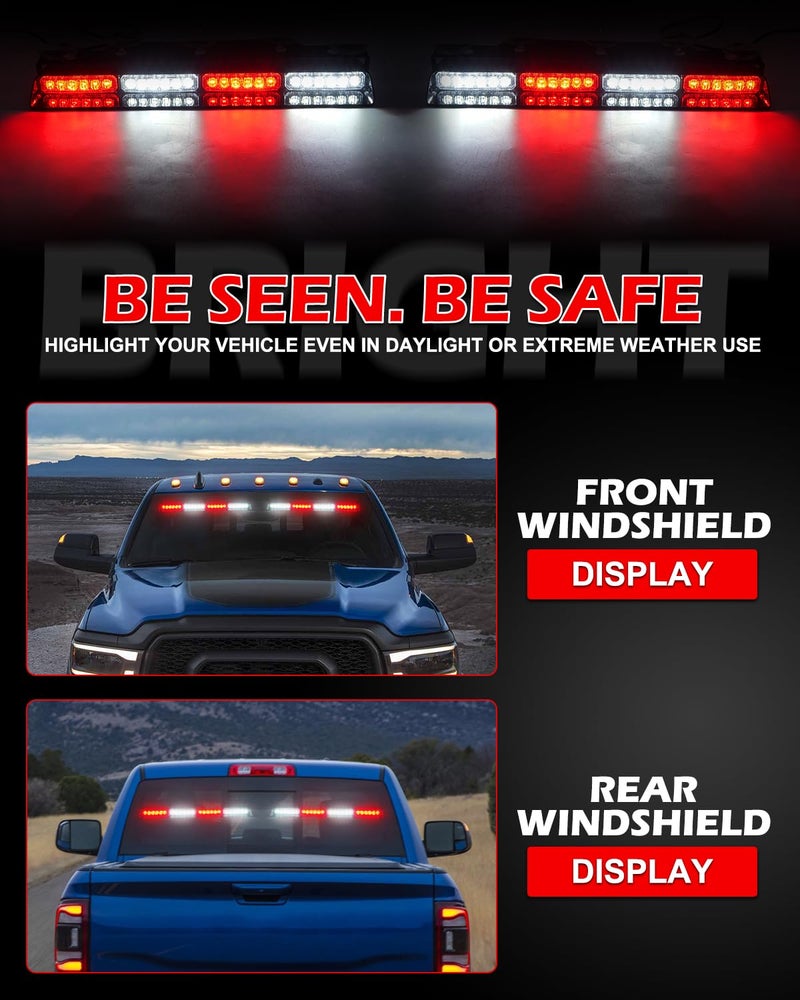 HLauto 604N Emergency Dash Strobe Lights: 2x16.8 inch Red White Security Light w/Take Down, 48 LED Safety Flashing Warning Hazard Interior Windshield Light Bar for Trucks Vehicles - Image 3