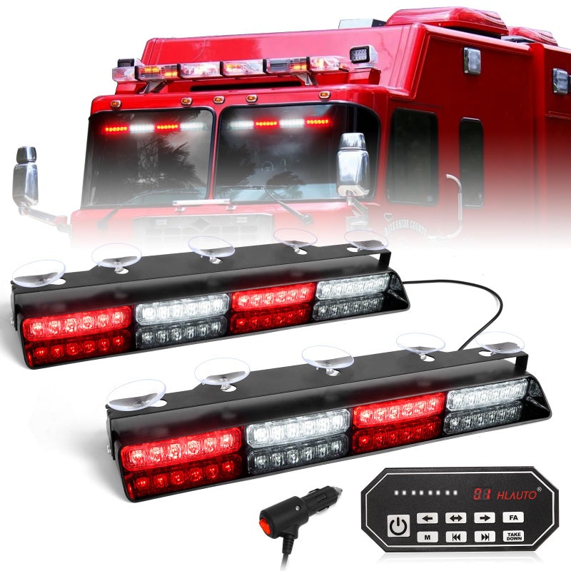 HLauto 604N Emergency Dash Strobe Lights: 2x16.8 inch Red White Security Light w/Take Down, 48 LED Safety Flashing Warning Hazard Interior Windshield Light Bar for Trucks Vehicles - Image 1
