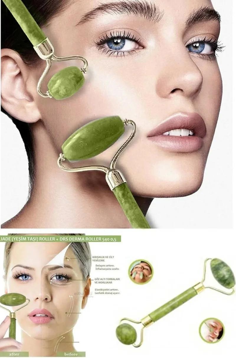 Mobee Dermaroller 0.5 Mm 540 Needle Skin Resurfacing Device + Jade Roller 2-Pack Jade Stone Massage Tool