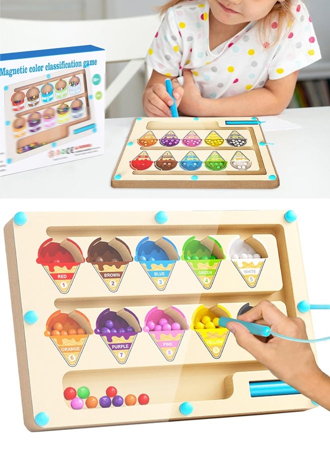 TAPIT Magnetic Color and Number Maze Montessori Toy for 3+ Years Old Girls Wooden Magnet Balls Puzzles Toddler Busy Board Game Preschool Learning Activities Christmas & Birthday Gift for Kids  (Ice Cream) - Image 1