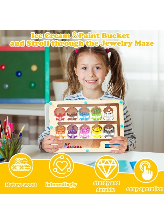 TAPIT Magnetic Color and Number Maze Montessori Toy for 3+ Years Old Girls Wooden Magnet Balls Puzzles Toddler Busy Board Game Preschool Learning Activities Christmas & Birthday Gift for Kids  (Ice Cream) - Image 2