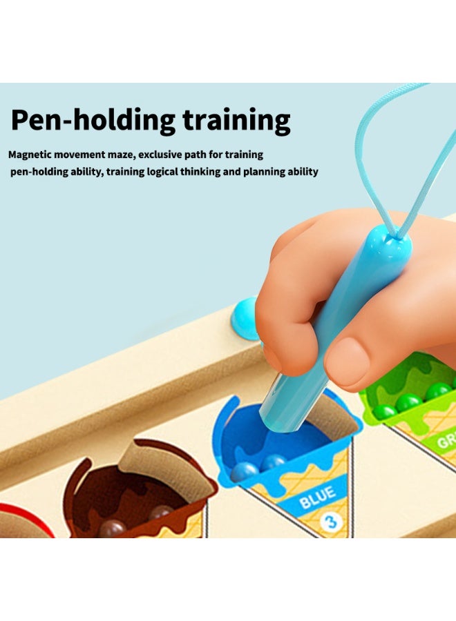 TAPIT Magnetic Color and Number Maze Montessori Toy for 3+ Years Old Girls Wooden Magnet Balls Puzzles Toddler Busy Board Game Preschool Learning Activities Christmas & Birthday Gift for Kids  (Ice Cream) - Image 5