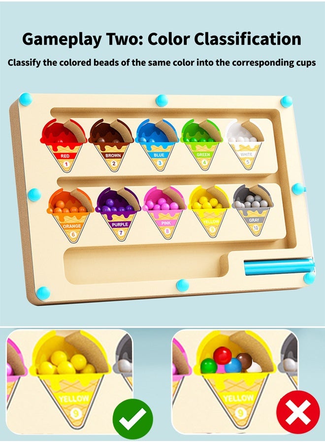 TAPIT Magnetic Color and Number Maze Montessori Toy for 3+ Years Old Girls Wooden Magnet Balls Puzzles Toddler Busy Board Game Preschool Learning Activities Christmas & Birthday Gift for Kids  (Ice Cream) - Image 3