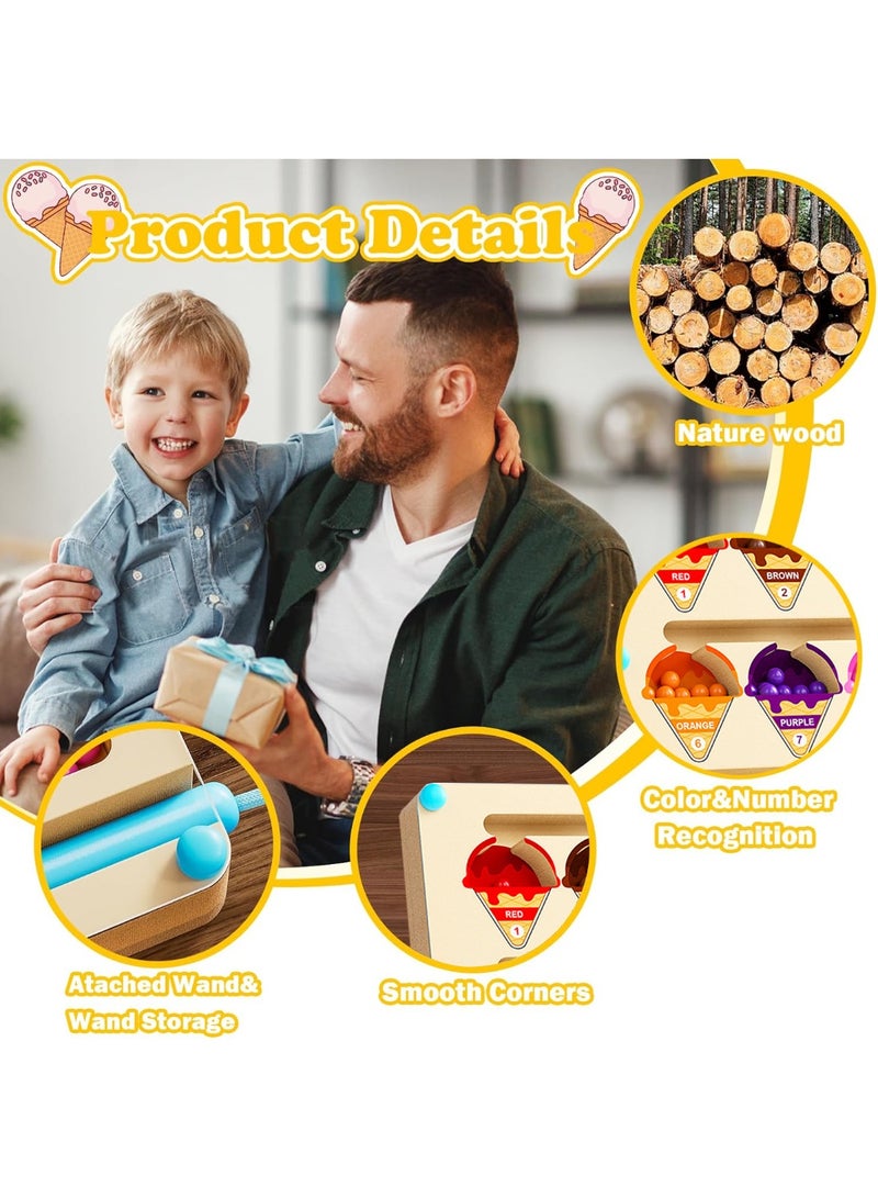 TAPIT Magnetic Color and Number Maze Montessori Toy for 3+ Years Old Girls Wooden Magnet Balls Puzzles Toddler Busy Board Game Preschool Learning Activities Christmas & Birthday Gift for Kids  (Ice Cream) - Image 4