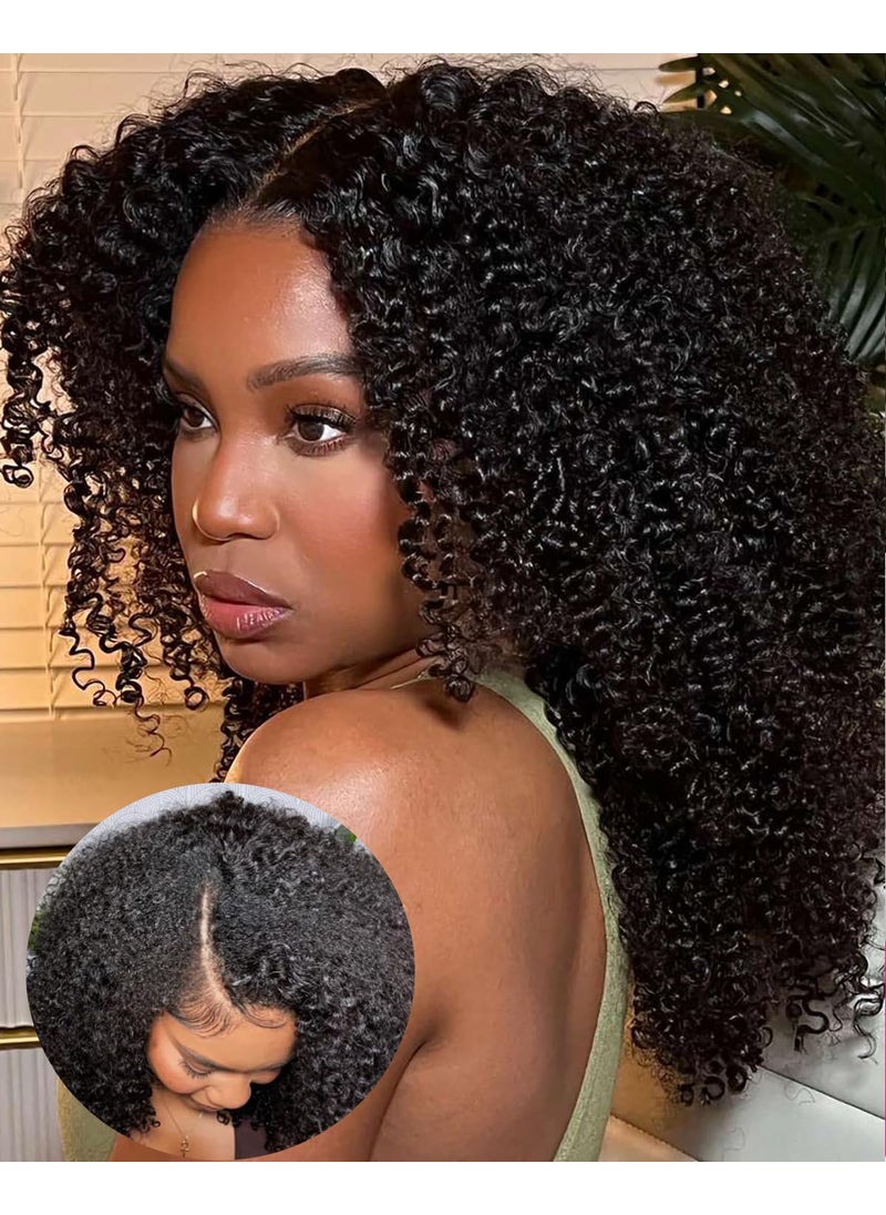 V SHOW Vshow Curly V Part Wig Human Hair Upgrade U Part Wigs Human Hair Wigs for Women Glueless V Shape Wigs Afro Curly Wigs No Leave Out 180 Density Natural Color 18Inch 